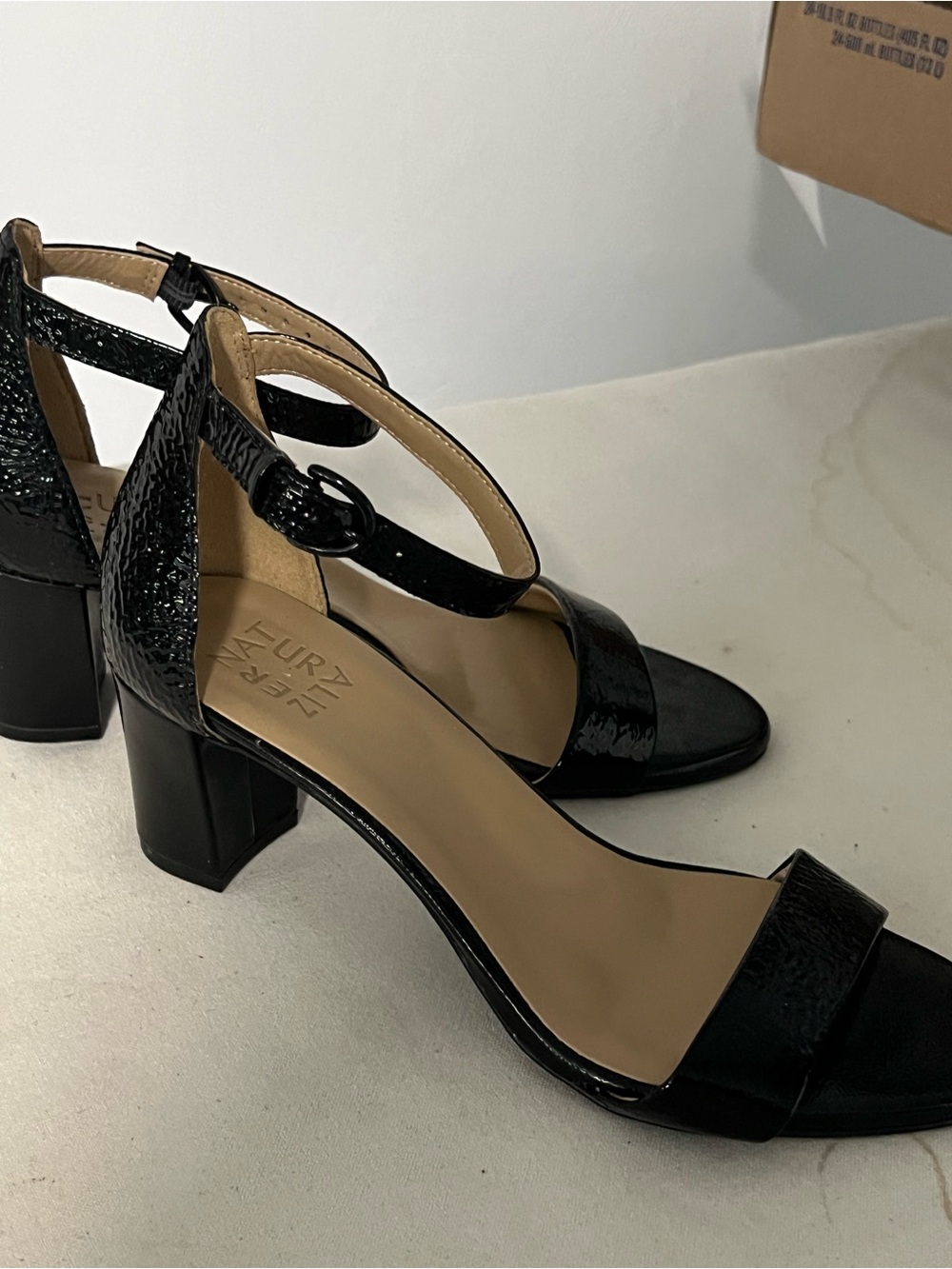 Naturalizer Black Patent Ankle-Strap Block Heels - Picture 2 of 3
